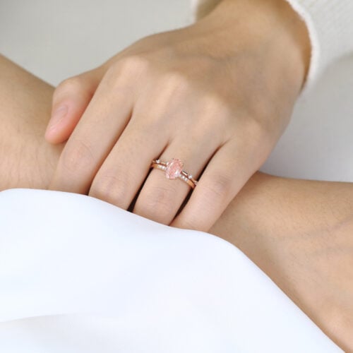 1.5ct Lab Pink Diamond Ring Set Elegant Classic 4-Prong Bridal Ring Set in Rose Gold