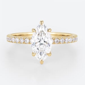 1ct Marquise Diamond Ring​ Pavé 6 Claw Prong Engagement Ring in Yellow Gold