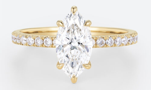 1ct Marquise Diamond Ring​ Pavé 6 Claw Prong Engagement Ring in Yellow Gold