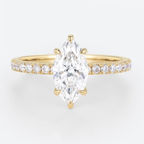 1ct Marquise Diamond Ring​ Pavé 6 Claw Prong Engagement Ring in Yellow Gold