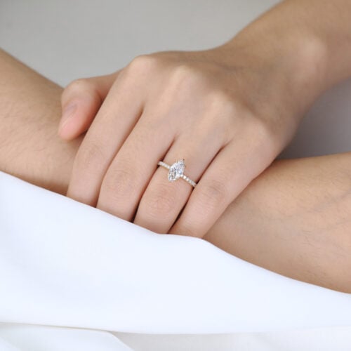 1ct Marquise Diamond Ring​ Pavé 6 Claw Prong Engagement Ring in Yellow Gold