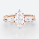 Marquise Cut 1ct Lab Grown Diamond Ring​ Set Pavé 6 Claw Prong Engagement Ring Set in Rose Gold