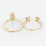 Marquise Cut 1ct Lab Grown Diamond Ring​ Set Pavé 6 Claw Prong Engagement Ring Set in Yellow Gold