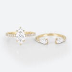 Marquise Cut 1ct Lab Grown Diamond Ring​ Set Pavé 6 Claw Prong Engagement Ring Set in Yellow Gold