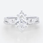 Marquise Cut 1ct Lab Grown Diamond Ring​ Set Pavé 6 Claw Prong Engagement Ring Set in White Gold
