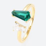 Shield Cut Toi Et Moi Ring Emeralds & Diamond 4 Claw Prong Engagement Ring in Yellow Gold