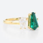 Shield Cut Toi Et Moi Ring Emeralds & Diamond 4 Claw Prong Engagement Ring in Yellow Gold