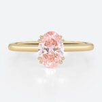 1ct Oval Cut Lab Pink Diamond Ring​ Solitaire 4 Double Claw Prong Engagement Ring in Yellow Gold