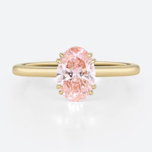 1ct Oval Cut Lab Pink Diamond Ring​ Solitaire 4 Double Claw Prong Engagement Ring in Yellow Gold