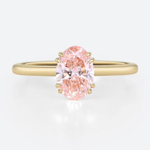 1ct Oval Cut Lab Pink Diamond Ring​ Solitaire 4 Double Claw Prong Engagement Ring in Yellow Gold