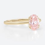 1ct Oval Cut Lab Pink Diamond Ring​ Solitaire 4 Double Claw Prong Engagement Ring in Yellow Gold