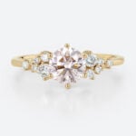 1ct Round Lab Pink Diamond Ring​ Scattered Cluster Engagement Ring in Yellow Gold