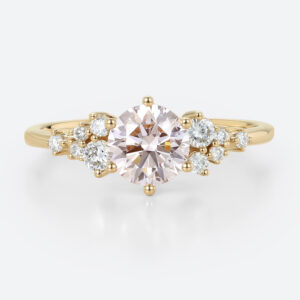 1ct Round Lab Pink Diamond Ring​ Scattered Cluster Engagement Ring in Yellow Gold
