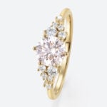 1ct Round Lab Pink Diamond Ring​ Scattered Cluster Engagement Ring in Yellow Gold