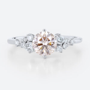 1ct Round Lab Pink Diamond Ring​ Scattered Cluster Engagement Ring in White Gold