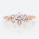 1ct Round Lab Pink Diamond Ring​ Scattered Cluster Engagement Ring in Rose Gold