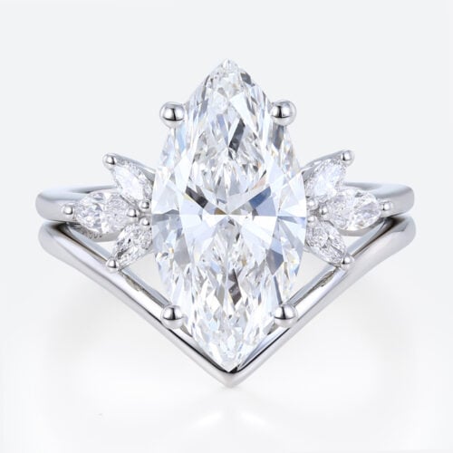 3ct Marquise Cut Lab Diamond Ring​ Set 4-Prong Engagement Ring in White Gold