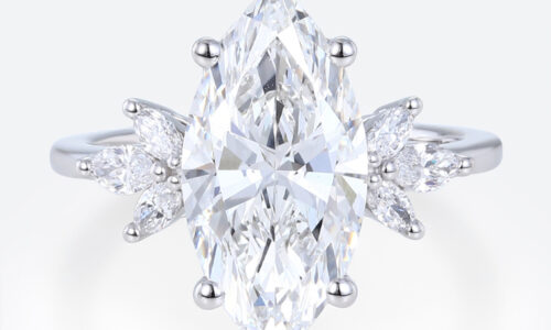 3ct Marquise Cut Lab Diamond Ring​ Unique 4-Prong Engagement Ring in White Gold