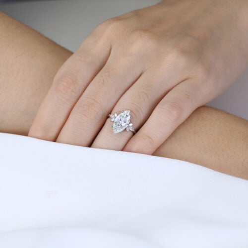 3ct Marquise Cut Lab Diamond Ring​ Unique 4-Prong Engagement Ring in White Gold