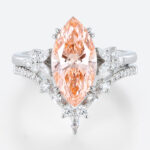3ct Marquise Cut Lab Pink Diamond Ring​ Set Modern 4 Double Claw Prong Bridal Ring Set in White Gold