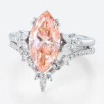 3ct Marquise Cut Lab Pink Diamond Ring​ Set Modern 4 Double Claw Prong Bridal Ring Set in White Gold