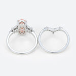 3ct Marquise Cut Lab Pink Diamond Ring​ Set Modern 4 Double Claw Prong Bridal Ring Set in White Gold