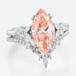 3ct Marquise Cut Lab Pink Diamond Ring​ Set Modern 4 Double Claw Prong Bridal Ring Set in White Gold