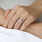 3ct Marquise Cut Lab Pink Diamond Ring​ Set Modern 4 Double Claw Prong Bridal Ring Set in White Gold