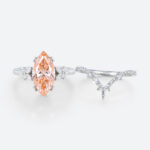 3ct Marquise Cut Lab Pink Diamond Ring​ Set Modern 4 Double Claw Prong Bridal Ring Set in White Gold