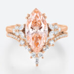 3ct Marquise Cut Lab Pink Diamond Ring​ Set Modern 4 Double Claw Prong Bridal Ring Set in Rose Gold