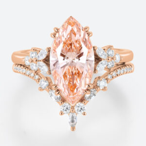 3ct Marquise Cut Lab Pink Diamond Ring​ Set Modern 4 Double Claw Prong Bridal Ring Set in Rose Gold
