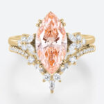 3ct Marquise Cut Lab Pink Diamond Ring​ Set Modern 4 Double Claw Prong Bridal Ring Set in Yellow Gold