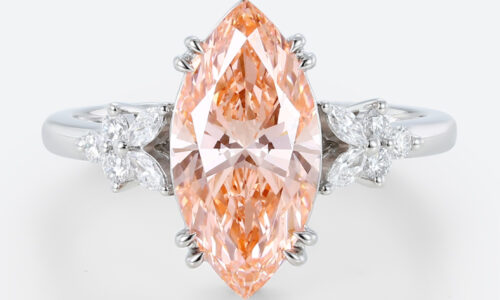 3ct Marquise Cut Lab Pink Diamond Ring​ Modern Cluster 4 Double Claw Prong Engagement Ring in White Gold