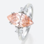3ct Marquise Cut Lab Pink Diamond Ring​ Modern Cluster 4 Double Claw Prong Engagement Ring in White Gold