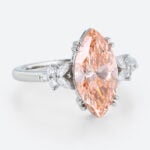 3ct Marquise Cut Lab Pink Diamond Ring​ Modern Cluster 4 Double Claw Prong Engagement Ring in White Gold