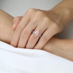 3ct Marquise Cut Lab Pink Diamond Ring​ Modern Cluster 4 Double Claw Prong Engagement Ring in White Gold