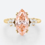 3ct Marquise Cut Lab Pink Diamond Ring​ Modern Cluster 4 Double Claw Prong Engagement Ring in Yellow Gold