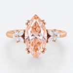 3ct Marquise Cut Lab Pink Diamond Ring​ Modern Cluster 4 Double Claw Prong Engagement Ring in Rose Gold