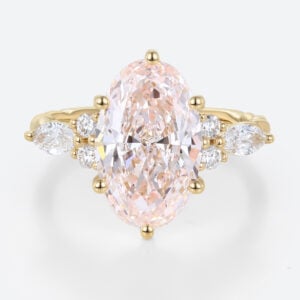 4ct Oval Lab Pink Diamond Ring European Shank Engagement Ring in Yellow Gold