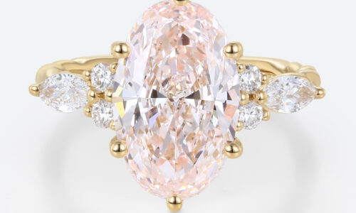 4ct Oval Lab Pink Diamond Ring European Shank Engagement Ring in Yellow Gold