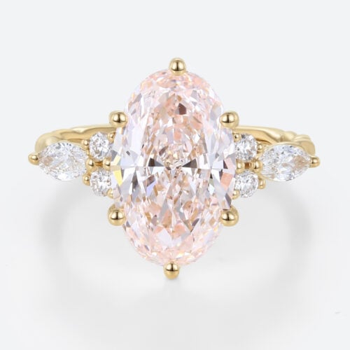 4ct Oval Lab Pink Diamond Ring European Shank Engagement Ring in Yellow Gold