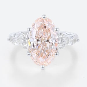 4ct Oval Lab Pink Diamond Ring European Shank Engagement Ring in White Gold