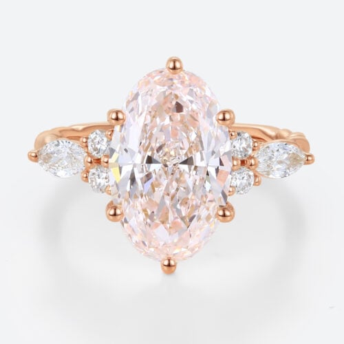 4ct Oval Lab Pink Diamond Ring European Shank Engagement Ring in Rose Gold
