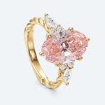 4ct Fancy Pink VS+ Oval Cut Lab Grown Pink Diamond European Shank 6-Prong Engagement Ring in Yellow Gold (4)