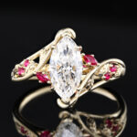 1.5ct Marquise Cut Lab Diamond Ring​ Nature-Inspired Ruby Accent 6-Prong Engagement Ring in Rose Gold