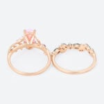 Elongated Hexagon Pink Opal Ring Set Matte Finish Botanical Ring in Rose Gold