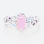 Elongated Hexagon Cut Pink Opal Ring with Colorful Accent Stones in White Gold