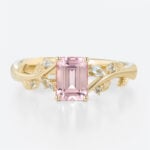 Emerald Cut Morganite Engagement Ring with Aquamarine Accents in Yellow Gold