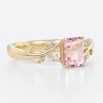 Emerald Cut Morganite Engagement Ring with Aquamarine Accents in Yellow Gold