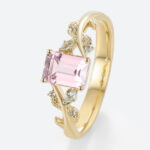 Emerald Cut Morganite Engagement Ring with Aquamarine Accents in Yellow Gold